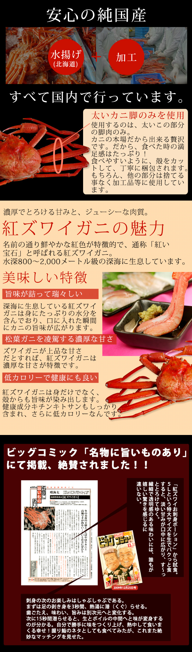 紅ズワイガニお刺身・かにしゃぶポーション1kg（32～70本） 送料無料（北海道・沖縄を除く） | 風味絶佳.山陰