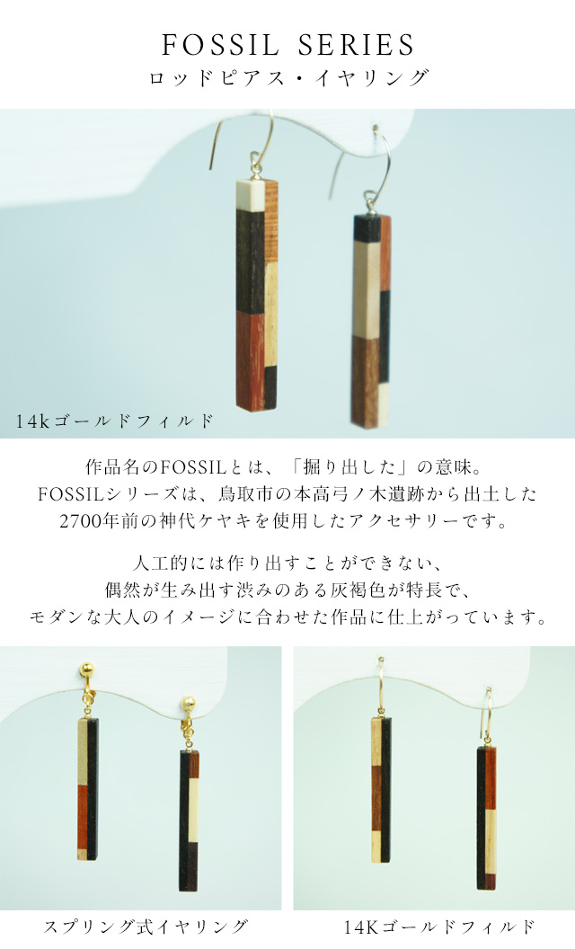 白谷工房 FOSSIL SERIES ロッドピアス・イヤリング 寄木細工